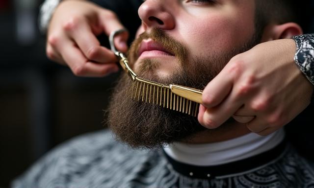 Barbero arreglando una barba con maestría